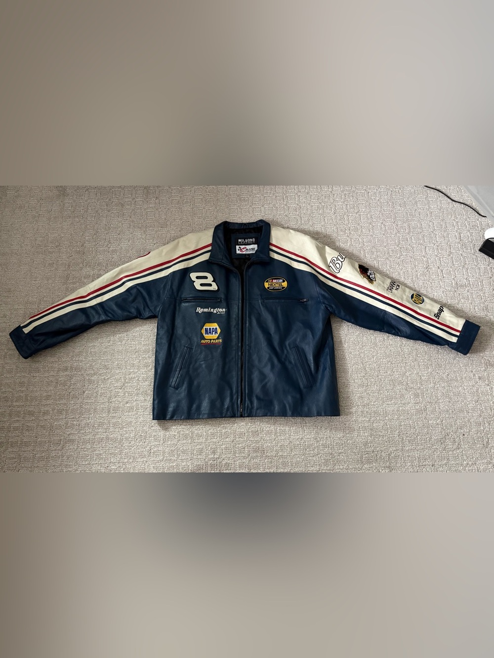 Wilsons Leather Navy & Cream Racing Patch Bomber Jacket